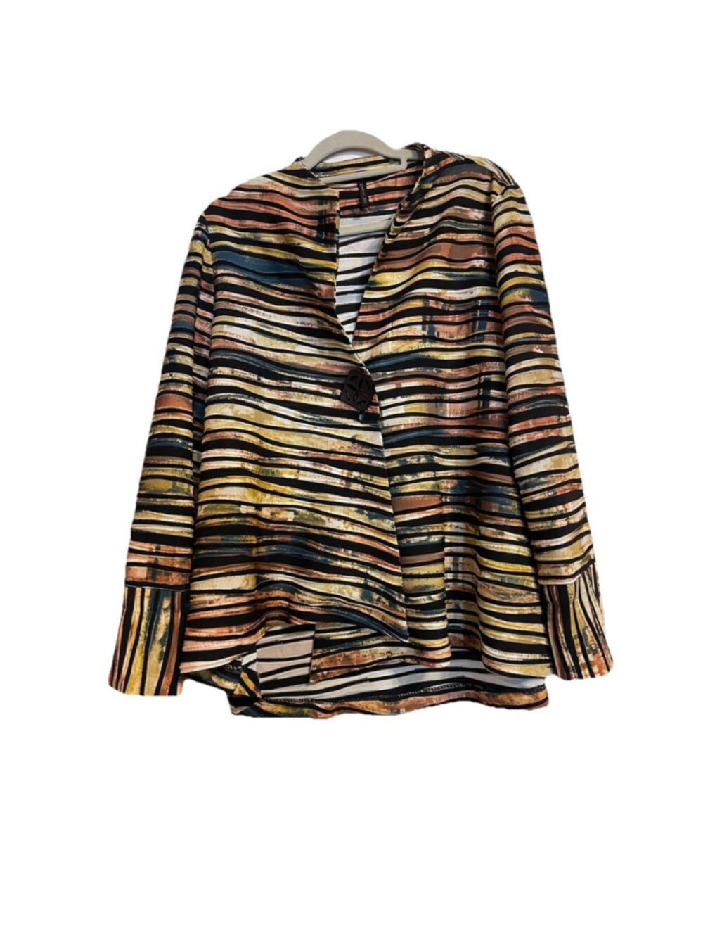 IC By Connie K Abstract Stripe Swing Jacket Statement Artsy Style Lagenlook 1X
